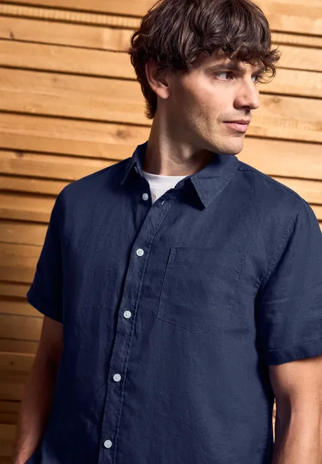 Linnen overhemd met korte mouwen dark blue