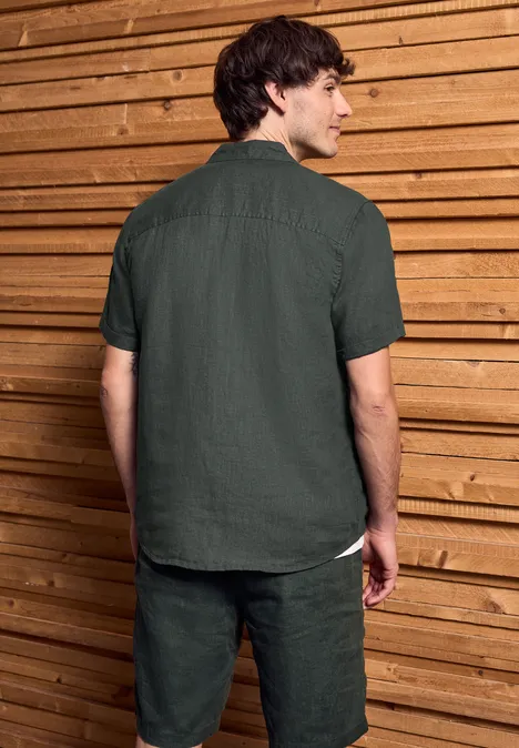 Linnen overhemd met korte mouwen pine green