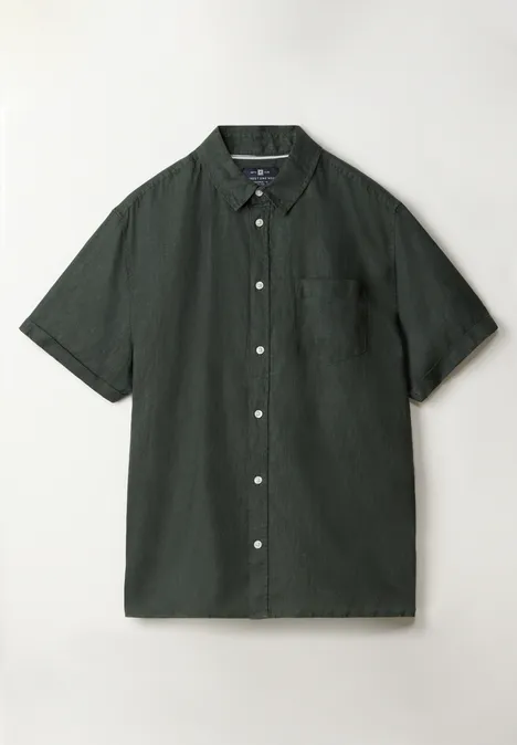 Linnen overhemd met korte mouwen pine green