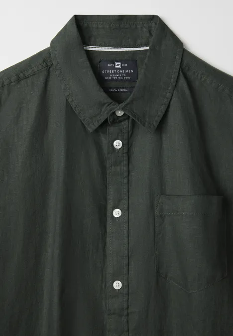Linnen overhemd met korte mouwen pine green