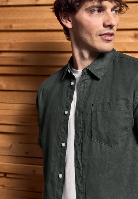 Linnen overhemd met korte mouwen pine green