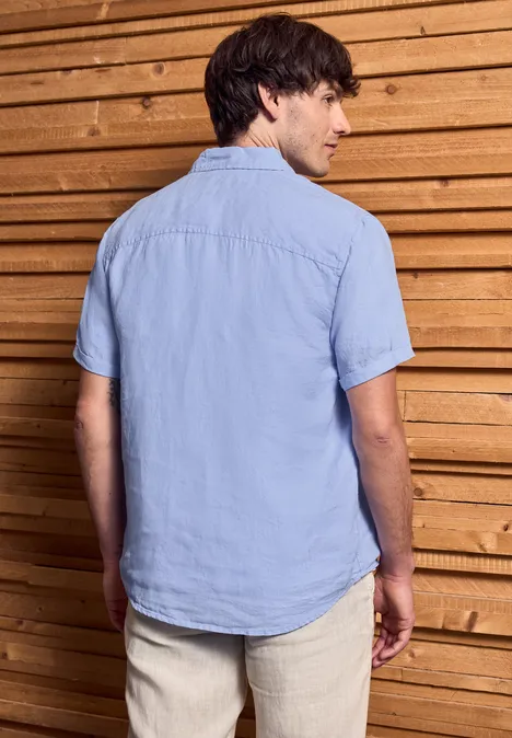 Linnen overhemd met korte mouwen summer blue