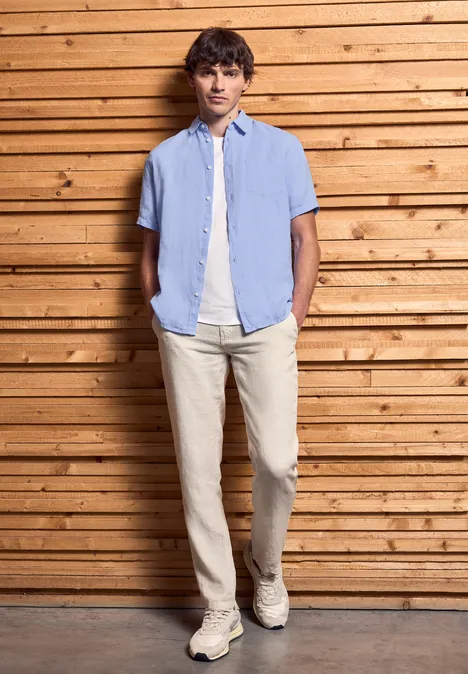 Linnen overhemd met korte mouwen summer blue
