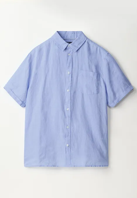 Linnen overhemd met korte mouwen summer blue