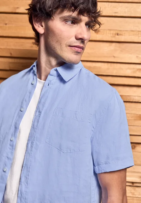 Linnen overhemd met korte mouwen summer blue