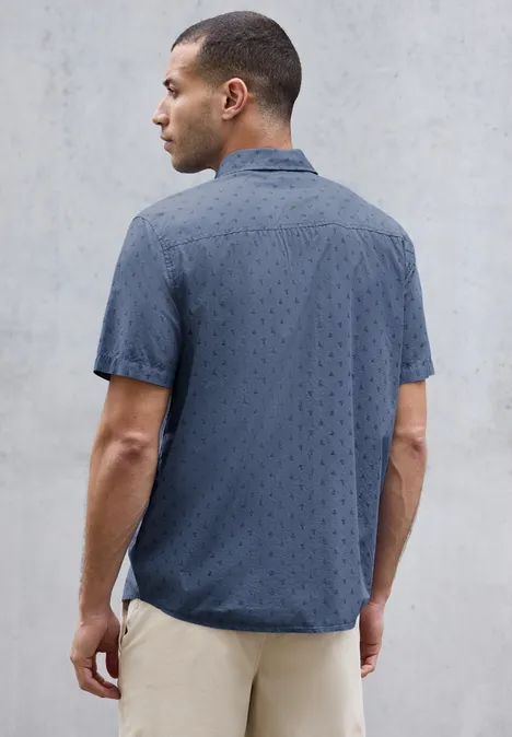 Gedessineerd overhemd in popeline ocean blue