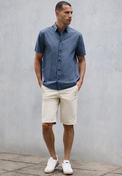 Gedessineerd overhemd in popeline ocean blue