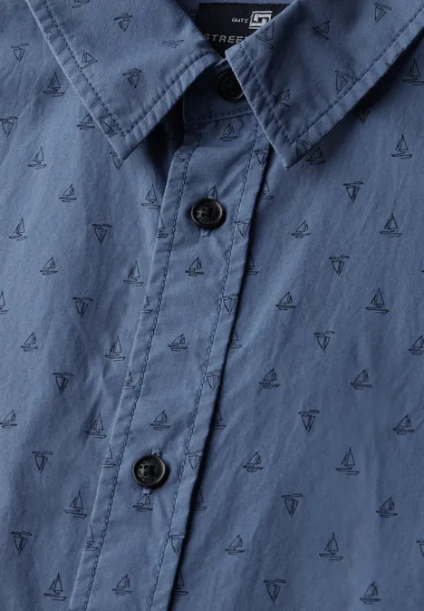 Gedessineerd overhemd in popeline ocean blue