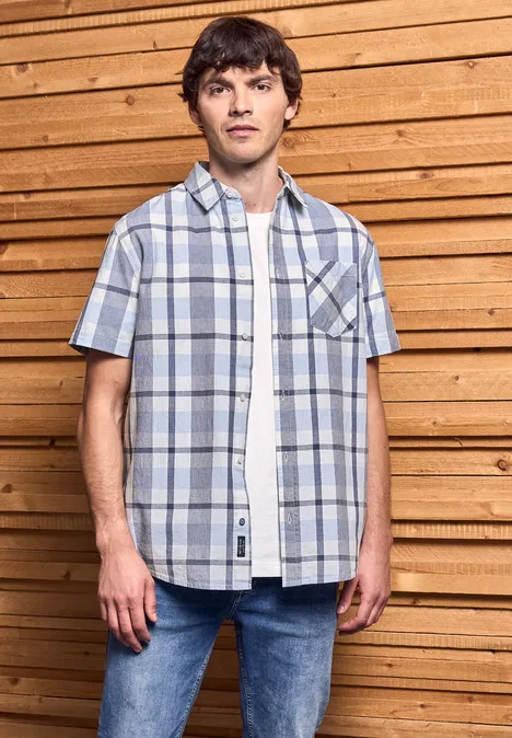 Geruit overhemd met korte mouwen light blue
