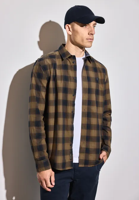 Chemise à carreaux en coton ash brown