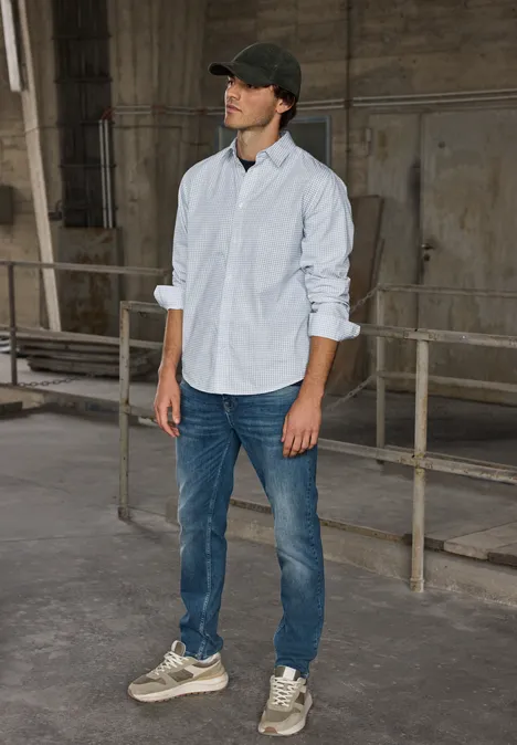 Popeline Minimal Print Hemd bright white