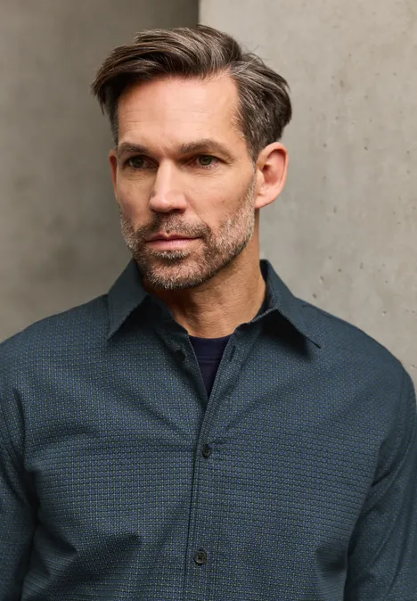 Popeline Minimal Print Hemd nocturnal blue