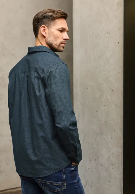 Popeline Minimal Print Hemd nocturnal blue