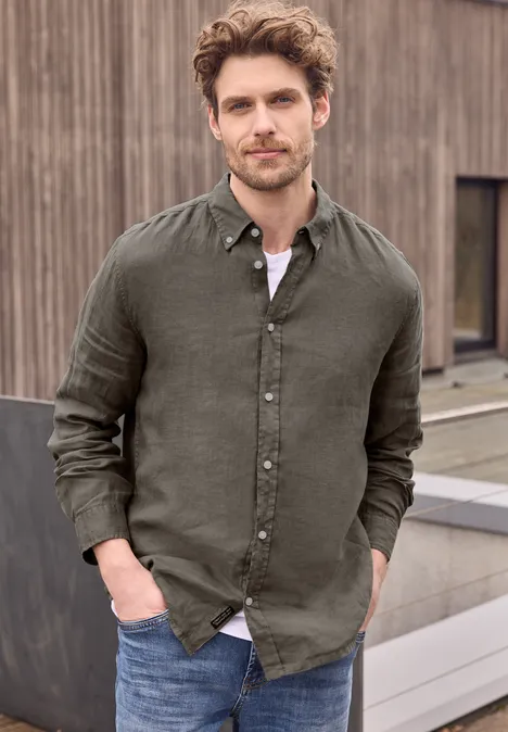 Chemise à manches longues en lin oak brown