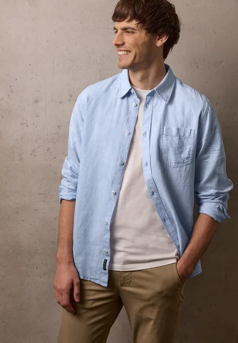 Chemise à manches longues en lin mélangé spring blue
