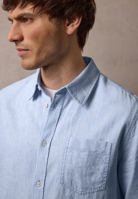 Chemise à manches longues en lin mélangé spring blue
