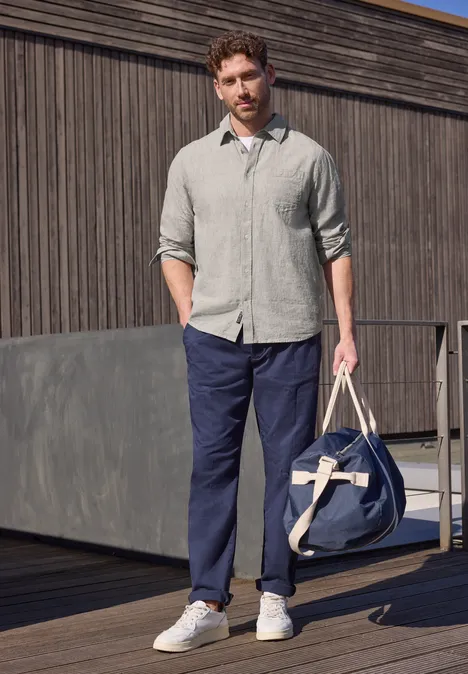 Langarm Hemd aus Leinenmix oak brown