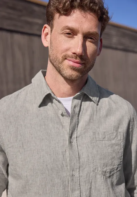 Langarm Hemd aus Leinenmix oak brown