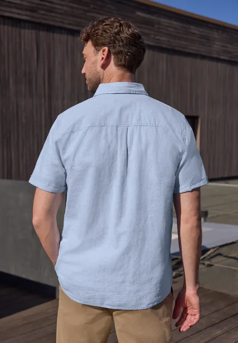 Kurzarm Hemd aus Leinenmix spring blue