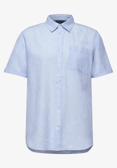 Chemise à manches courtes en lin mélangé spring blue