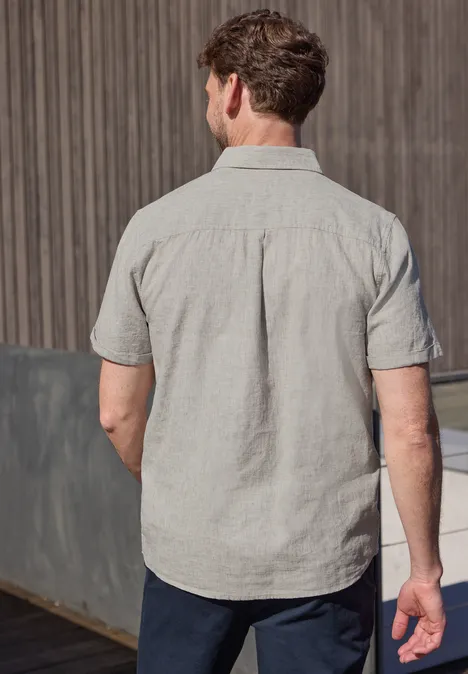 Chemise à manches courtes en lin mélangé oak brown
