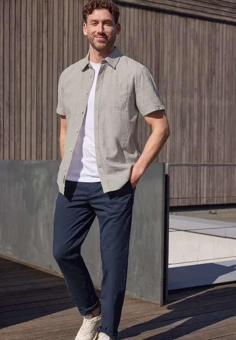 Chemise à manches courtes en lin mélangé oak brown