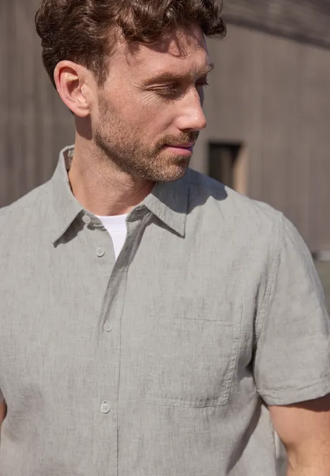 Chemise à manches courtes en lin mélangé oak brown