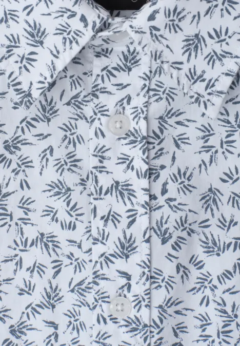 Biała koszula z niebieskim wzorem liści