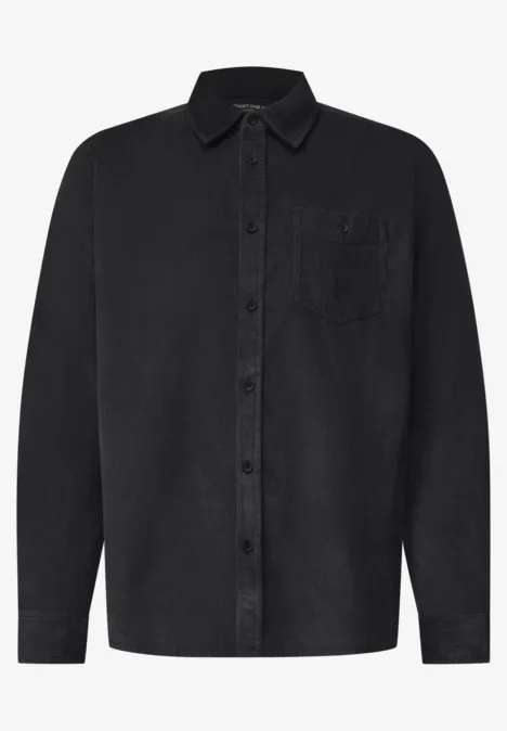 Effen corduroy overhemd met lange mouwen obsidian grey Zwart lang mouw overhemd met kraag, knoopsluiting en borstzak.