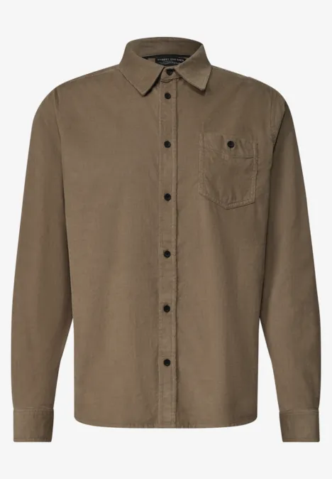 Effen corduroy overhemd met lange mouwen brass brown Kaki blouse met lange mouwen, klassieke kraag, borstzak en bijpassende knoopsluiting.