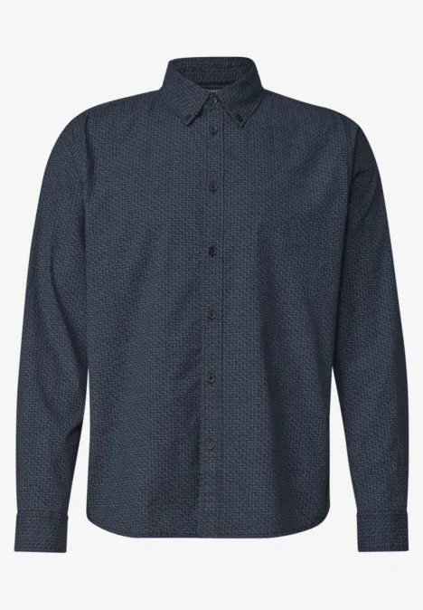 Langarm Popeline Hemd mit Print dark ink blue Dunkelblaues Hemd mit feinem Punktmuster und Knopfleiste