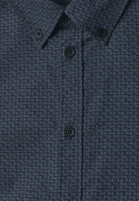 Langarm Popeline Hemd mit Print dark ink blue Dunkelblaues Poloshirt mit feinem, dezentem Strukturmuster.