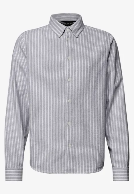 Chemise en flanelle à manches longues à rayures cement grey melange Chemise homme à manches longues à fines rayures gris clair et blanc, fermeture boutonnée et col classique