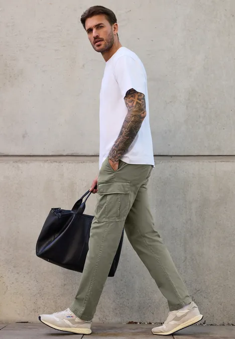 Cargo broek met rechte pijpen natural green