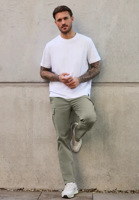Cargo broek met rechte pijpen natural green