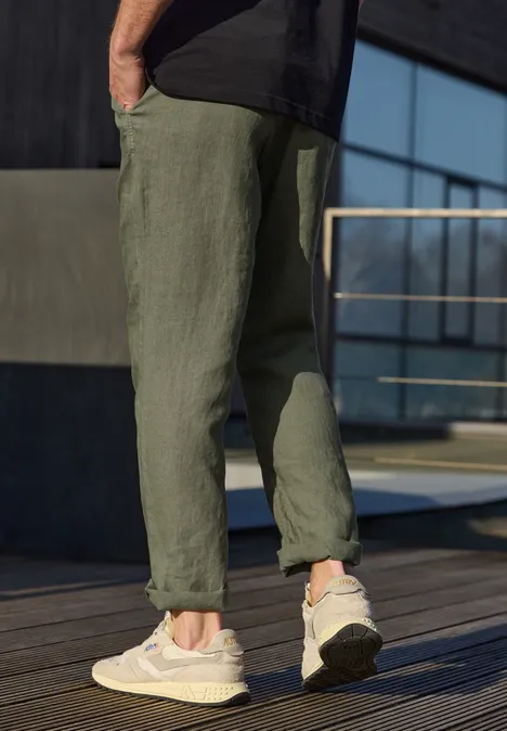 Straight Leg Chino aus Leinen wood green