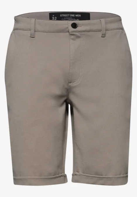 Beige Herren-Chino-Shorts mit Knopf und Gürtelschlaufen