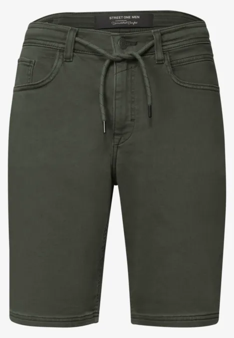 Bermuda homme kaki à cordon de serrage, cinq poches, coupe slim, longueur aux genoux
