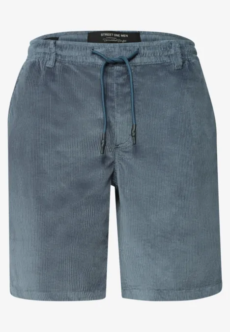 Blaue Cord-Shorts mit elastischem Bund und Tunnelzug, knielang