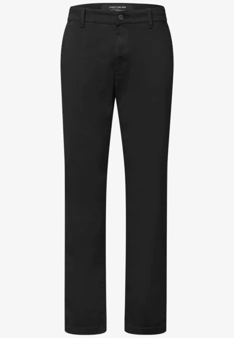 Slim Leg chino met flexibele tailleband basic black Zwarte chino met rechte pasvorm en subtiele details.