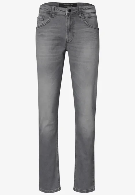 Slim Leg Jeans im Slim Fit mid grey random wash Graue Jeans im geraden Schnitt mit klassischem 5-Pocket-Design und leichtem Used-Look