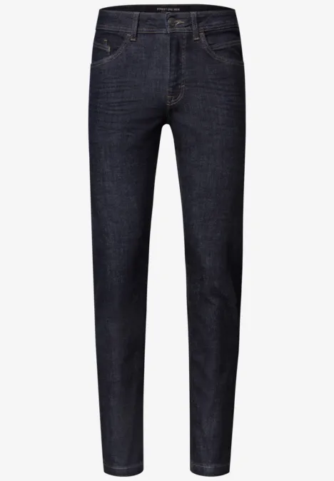 Slim Leg Jeans im Slim Fit dark blue rinsed wash Dunkelblaue, gerade geschnittene Jeans mit klassischer 5-Pocket-Optik und normaler Bundhöhe.