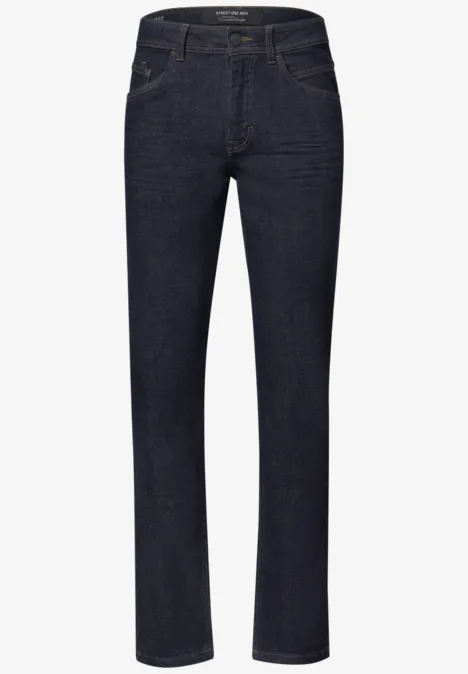 Straight Leg Jeans im Regular Fit dark blue rinsed wash Dunkelblaue Jeanshose mit geradem Schnitt, fünf Taschen und schlichter Optik.