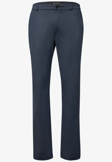 Stijlvolle donkerblauwe broek met rechte pijpen en een slanke, nette uitstraling.