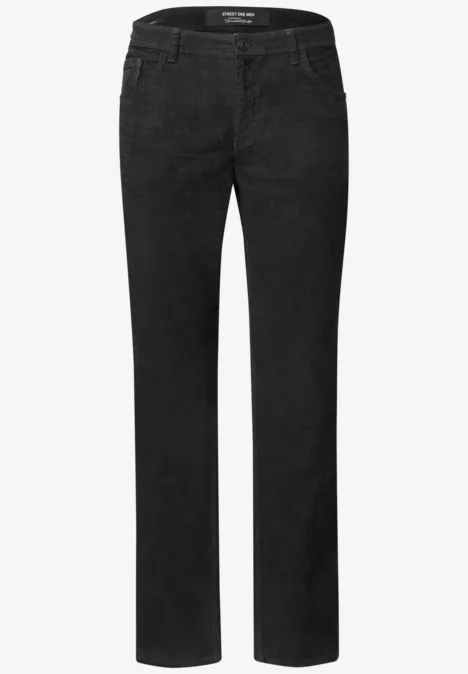 Schwarze gerade geschnittene Jeanshose mit klassischem 5-Pocket-Design.