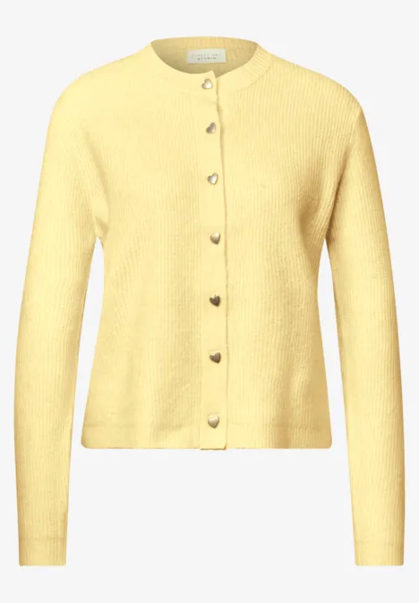 Gelbe Strickjacke mit Rundhalsausschnitt und durchgehenden Knöpfen