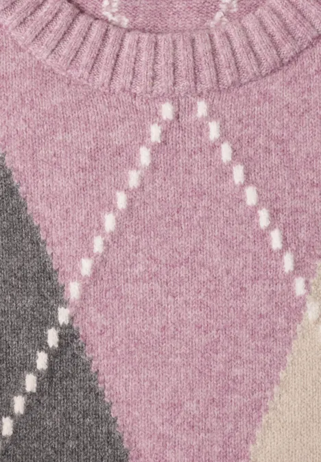 Pull rose tricoté à motif losange argyle