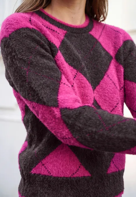 Pullover mit pink-schwarzem Rautenmuster