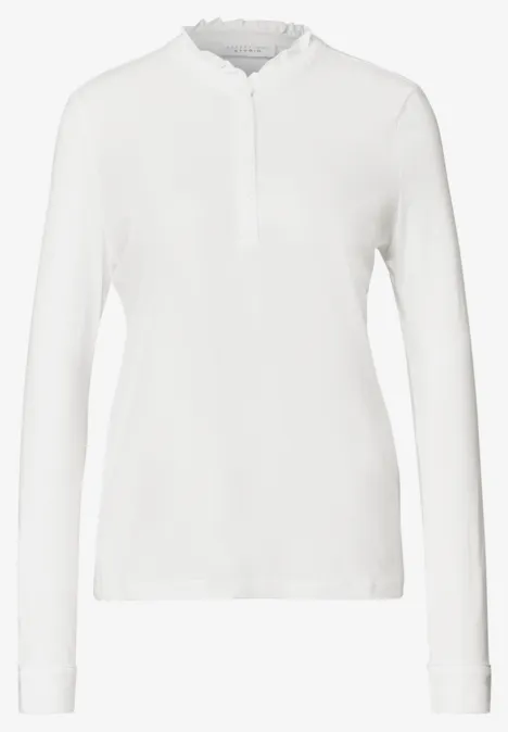 Shirt met lange mouwen, ronde hals en ruches off white Schlichtes weißes Langarmshirt mit Stehkragen und verdeckter Knopfleiste.