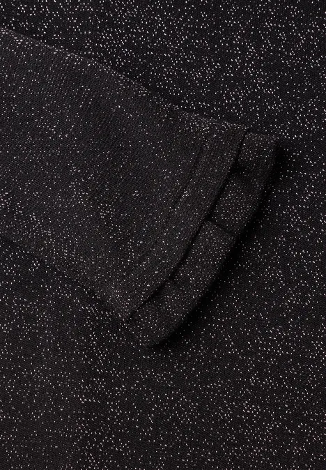 Shirt met lange mouwen, ronde hals en ruches Black Schwarzes Glitzerstoffstück mit feinen silbernen Punkten
